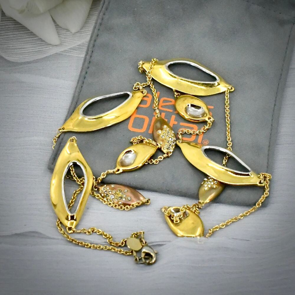 Alexis Bittar 30" Station Link Opera Necklace Crystal Accents w/ Pouch